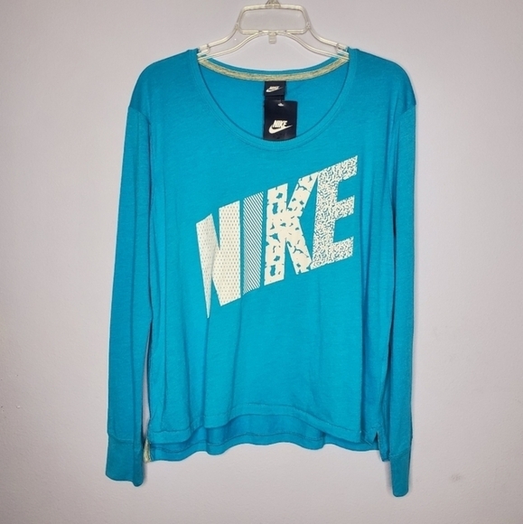 Nike Blue Prep Mixed Print Graphic Long Sleeve Top - Picture 2 of 9